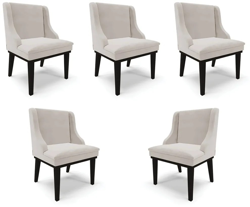 Kit 5 Cadeiras Decorativas Sala de Jantar Base Fixa de Madeira Firenze Veludo Cinza/Preto G19 - Gran Belo