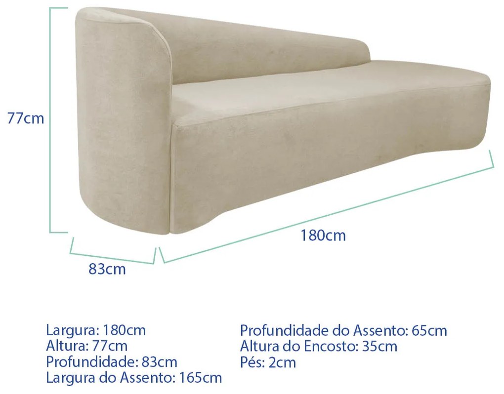 Kit Sofá Curvo França 180cm LD. e 2 Poltronas Luiza Max Conforto, Elegância e Design Moderno Linho