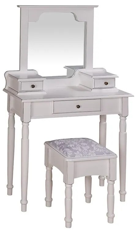 Mini Penteadeira com Pés Torneados e Banqueta - Wood Prime MY 907409