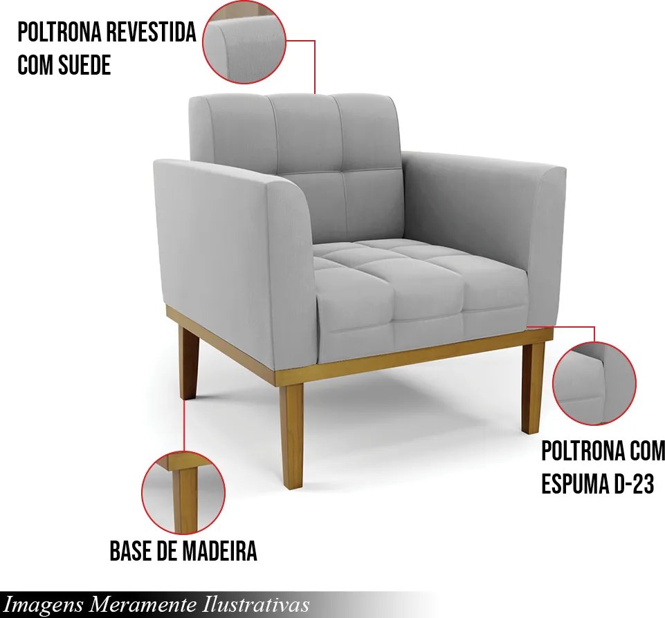 Poltrona Decorativa Karen Pés Fixo em Madeira Castanho Suede Cinza G19 - Gran Belo