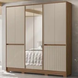 Guarda Roupa Casal 216cm Com Espelho Freeze Carvalho/Fendi Z17 - Mpoze