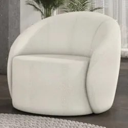 Poltrona Sala Giratória Redonda 91cm Steve Boucle Off White I01  - Mpo