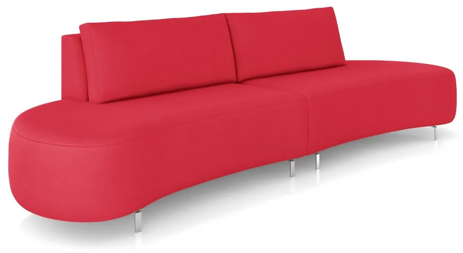 Sofá Bipartido Sala de Estar Jamaica 280cm Curvo Pés Alumínio Veludo Vermelho G52 - Gran Belo