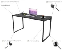 Conjunto Escritório Estilo Industrial Mesa 135cm e Estante 60cm 3 Prat