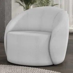 Poltrona Sala Decorativa Redonda 91cm Steve Boucle Cinza I01  - Mpozen