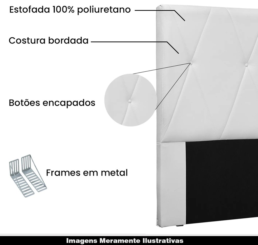 Cabeceira Decorativa Queen Size 1,60M Yves PU Branco G63 - Gran Belo