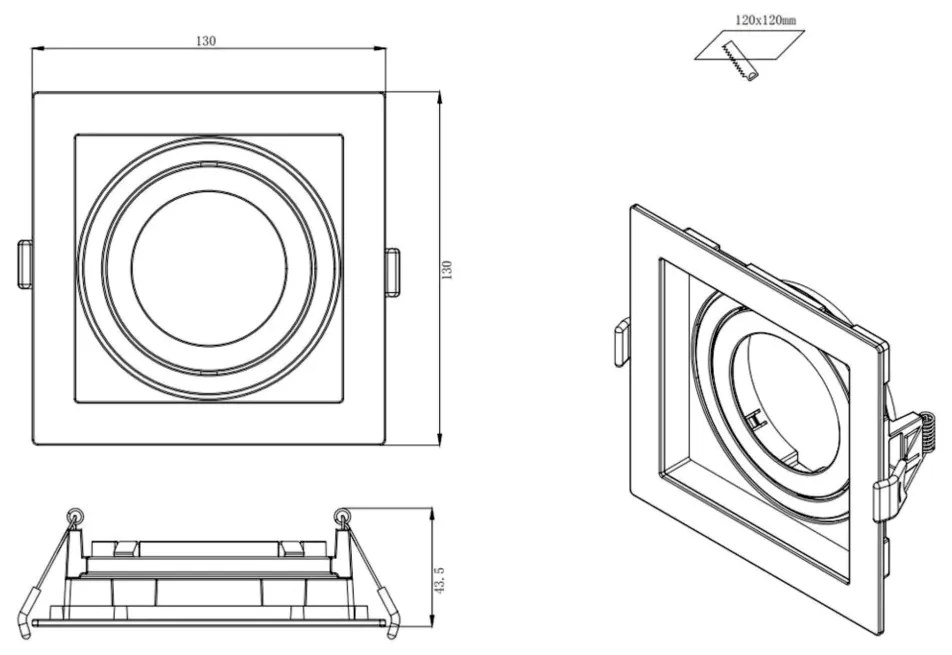 Spot De Embutir Conecta Quadrado Recuado 1Xe27 Par20 13X13X4,3Cm Abs P...