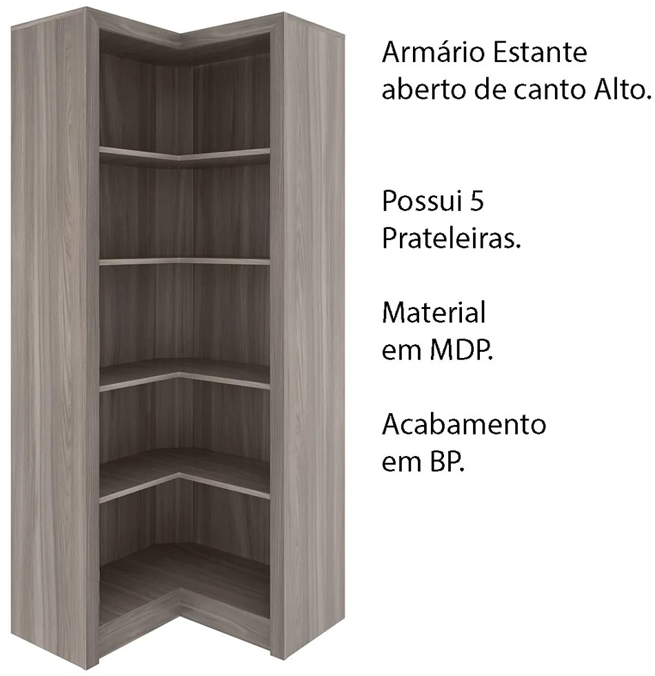 Armário Estante de Canto Alto para Escritório Home Office ME4132 MDP Carvalho G69 - Gran Belo