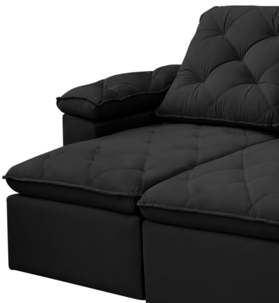 Sofá Reclinável Retrátil 3 Lugares 290cm Verus Veludo Preto - Sheep Estofados - Preto