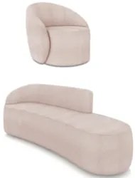 Sofá 4 Lugares 220cm Wendi e Poltrona Steve Boucle Rose I01 - Mpozena