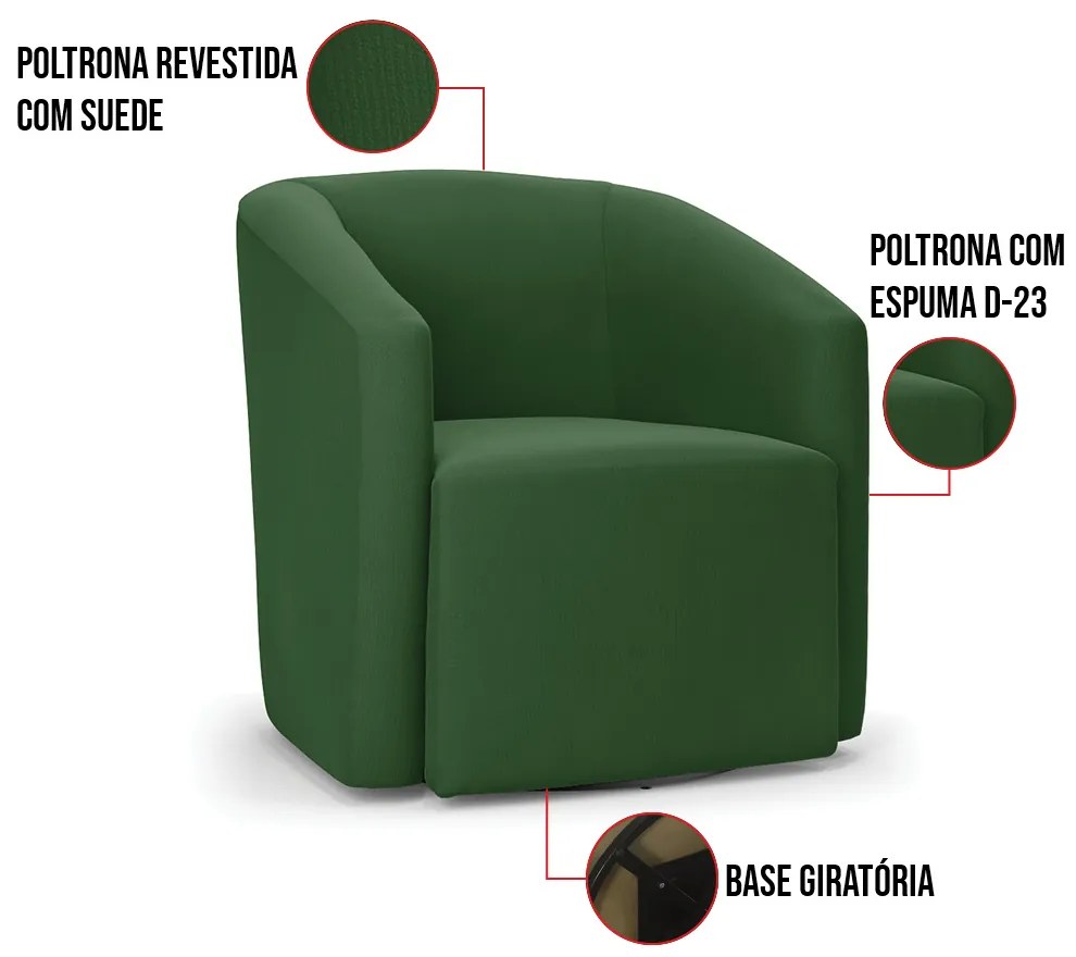 Poltrona Decorativa Base Giratória Stella Max Suede D03 - D'Rossi - Verde