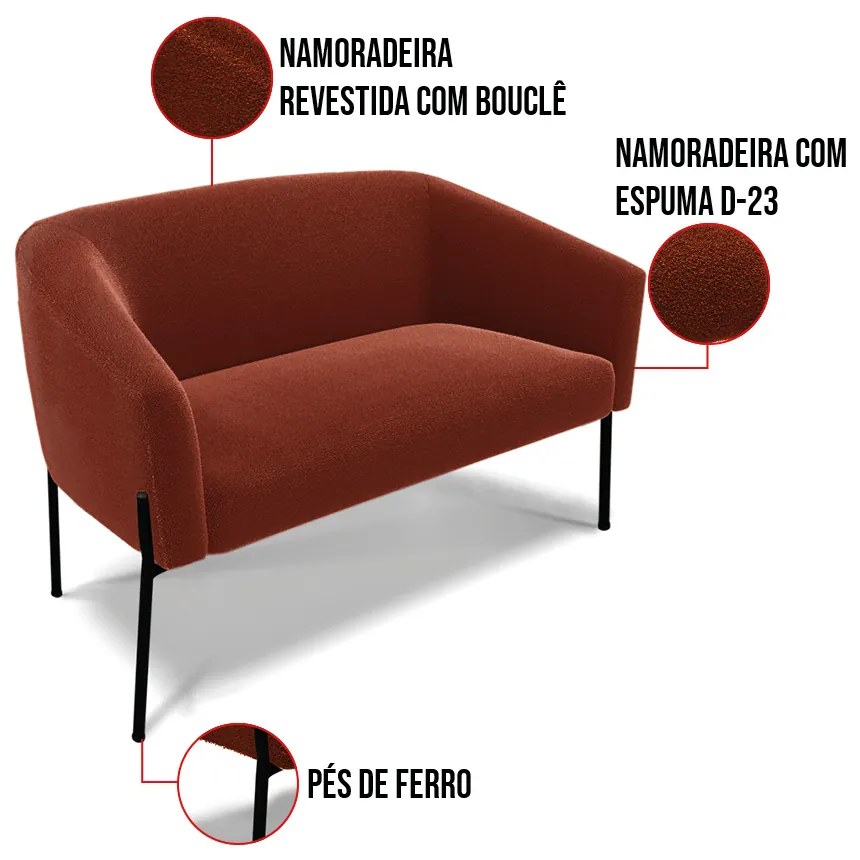 Namoradeira e 2 Poltronas Pé Ferro Preto Stella Bouclê D03 - D'Rossi - Terra