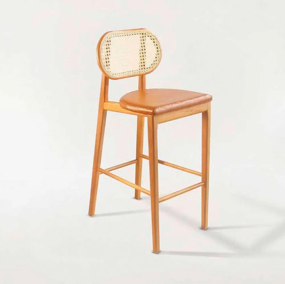 Banqueta Brisa Assento Estofado Encosto em Rattan Estrutura Madeira Tauari