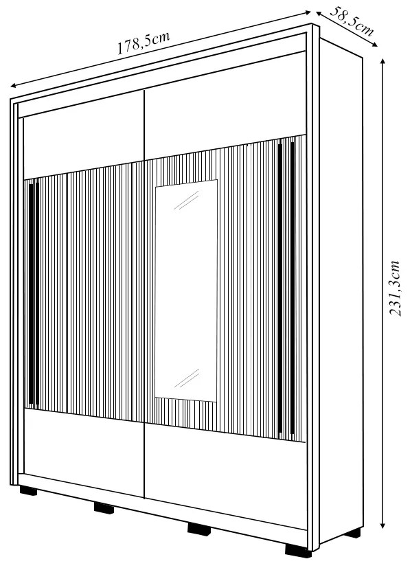 Guarda Roupa Solteiro Polônia Ripado 2 Portas de Correr com Espelho 3 Gavetas Ripado MDF Freijo/OffWhite/Sued G11- Gran Belo