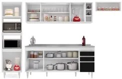 Armário de Cozinha Modulada 5 Peças CP18 Balcão com Pia Inox Branco/Pr
