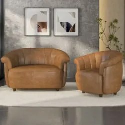 Sofá 2 Lugares 150cm e Poltrona Lykan Sintético Caramelo Z32 - Mpozena