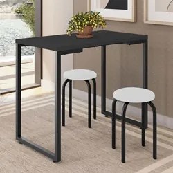 Mesa de Cozinha Bistrô Porto Preto 90cm com 2 Banquetas Industriais Ma