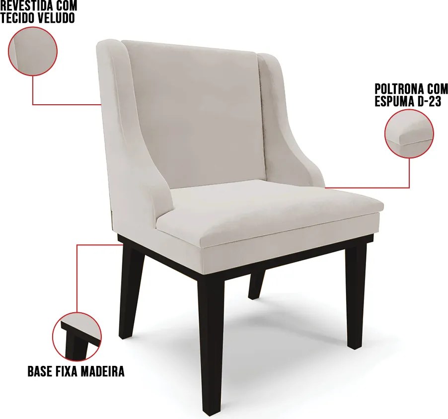 Cadeira de Jantar Liz Veludo Base Fixa Madeira Preto D03 - D'Rossi - Cinza