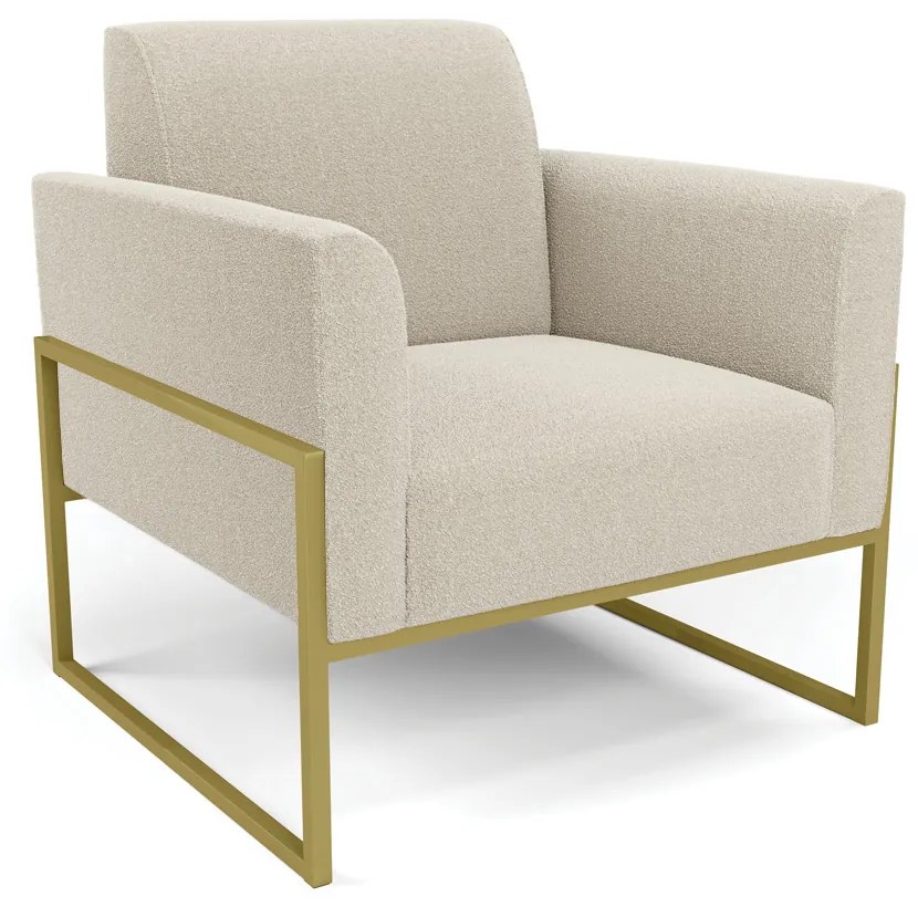 Poltrona Sala Estar Industrial Alta Dourado Marisa Bouclê Bege