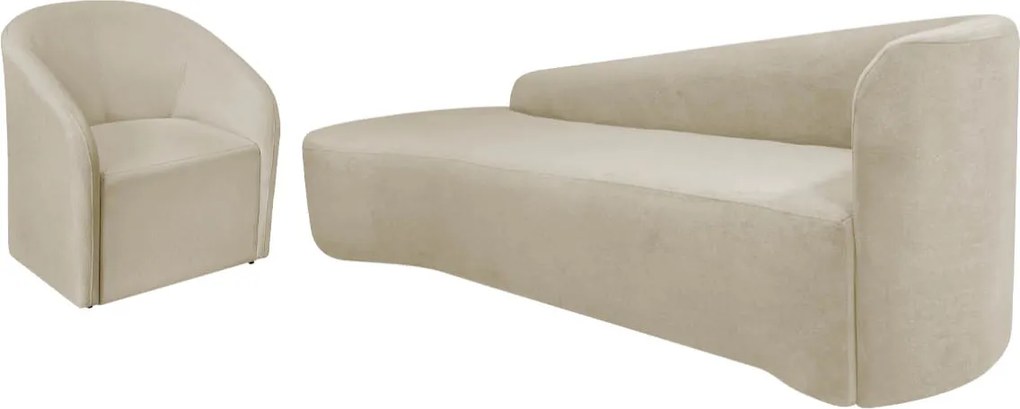 Kit Sofá Curvo França 220cm L.E e Poltrona Luiza Max Conforto, Elegância e Design Moderno Linho