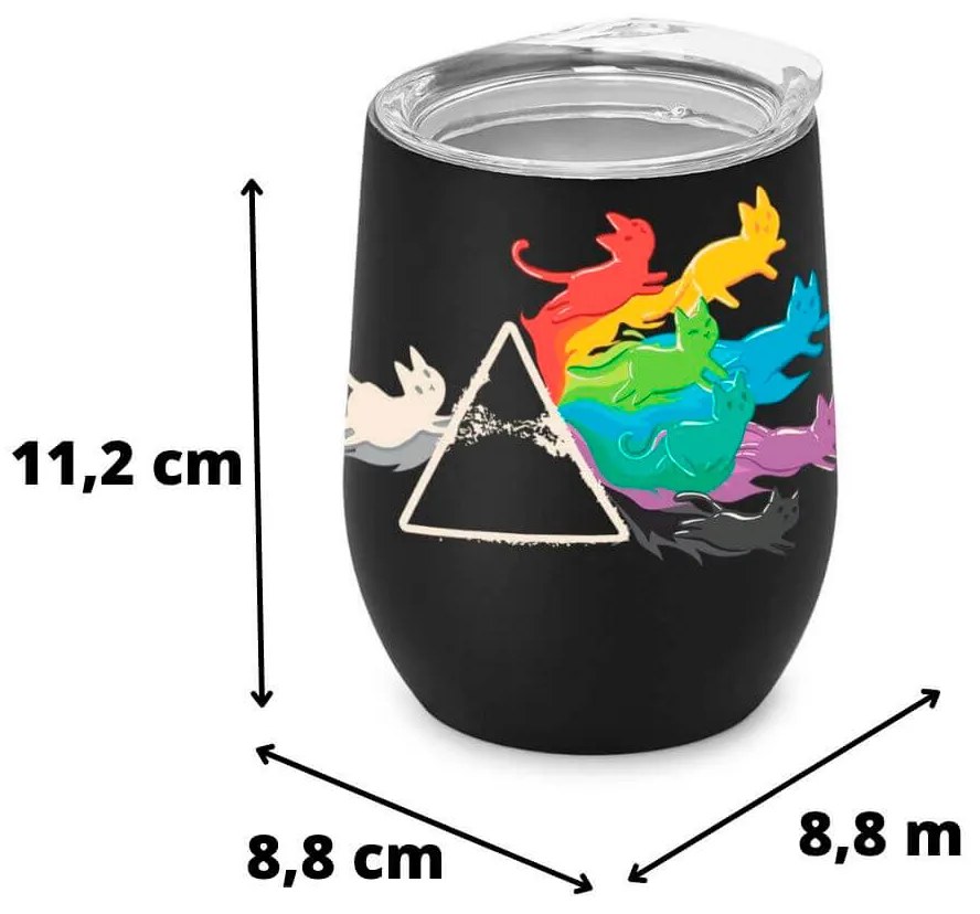Copo Inox Corpo Duplo 400 ml Fosco Gato Prisma Cats Geek - Preto