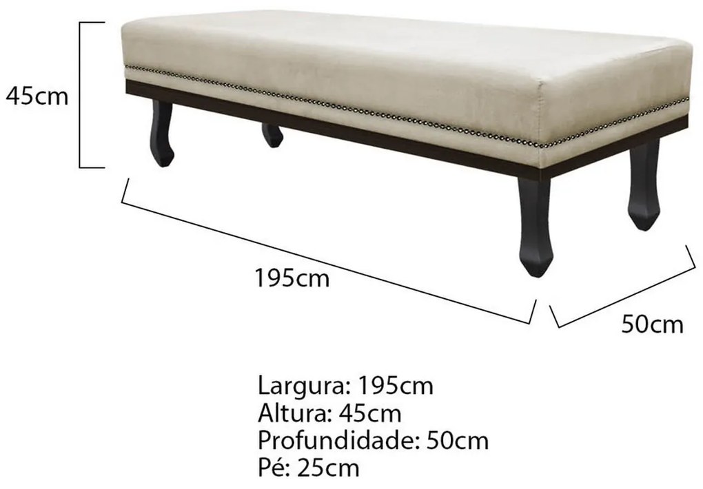 Calçadeira King Orlando P02 195 cm para cama Box Linho - ADJ Decor