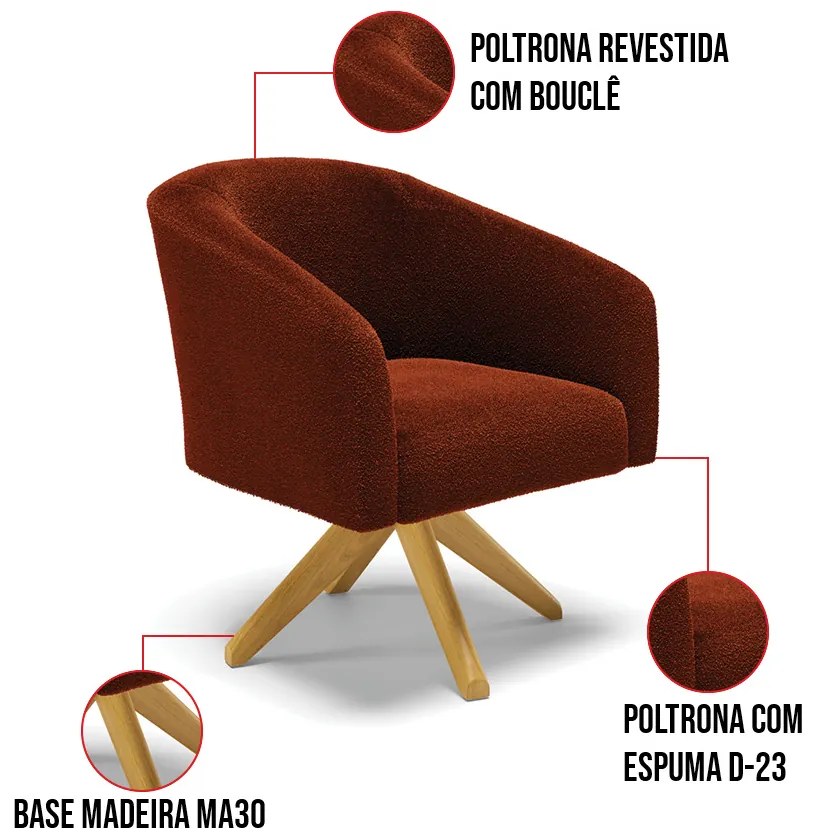 Sofá Namoradeira e Poltrona Giratória MA30 Stella Bouclê D03 - D'Rossi - Terra