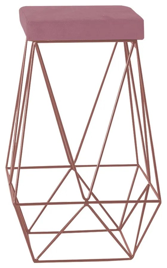 Banqueta Decorativa Kathy Base Bronze Veludo Rosê G41 - Gran Belo