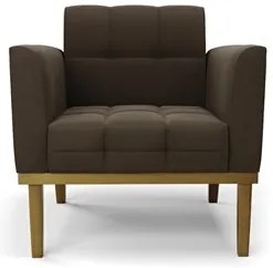 Poltrona Base Madeira Castanho Kit 2 Ana Suede Marrom - Ibiza