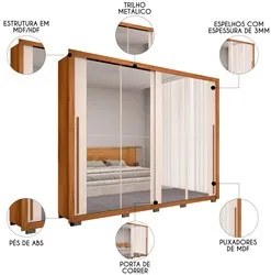 Guarda Roupa Casal 2 Portas de Correr e 8 Espelhos Praticus Freijó/Off