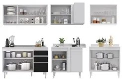 Armário de Cozinha Modulado de Canto 6 Peças CP30 com Pia Inox Branco/
