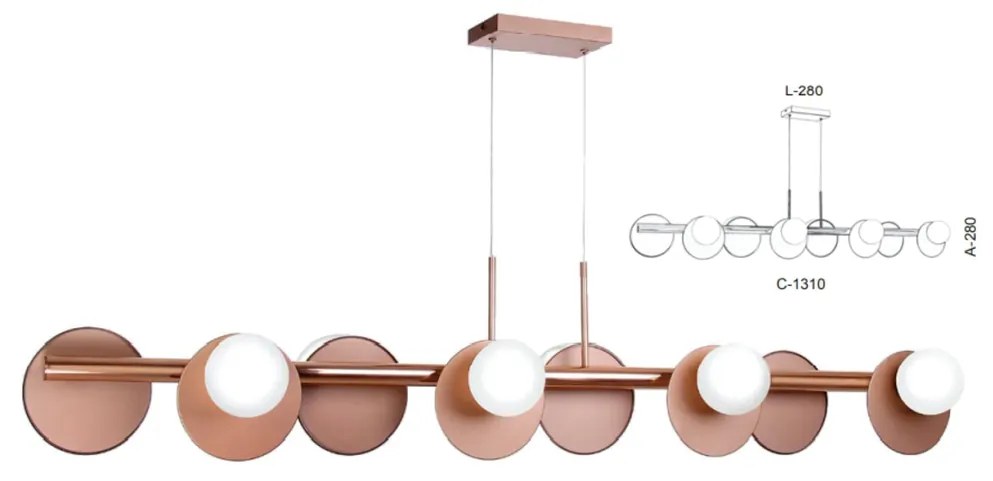 Pendente Retangular 121X24X28Cm Metal E Globo Ø10Cm 08Xg9 | Old Artisa... (ROSE FOSCO, FOSCO (BRANCO))