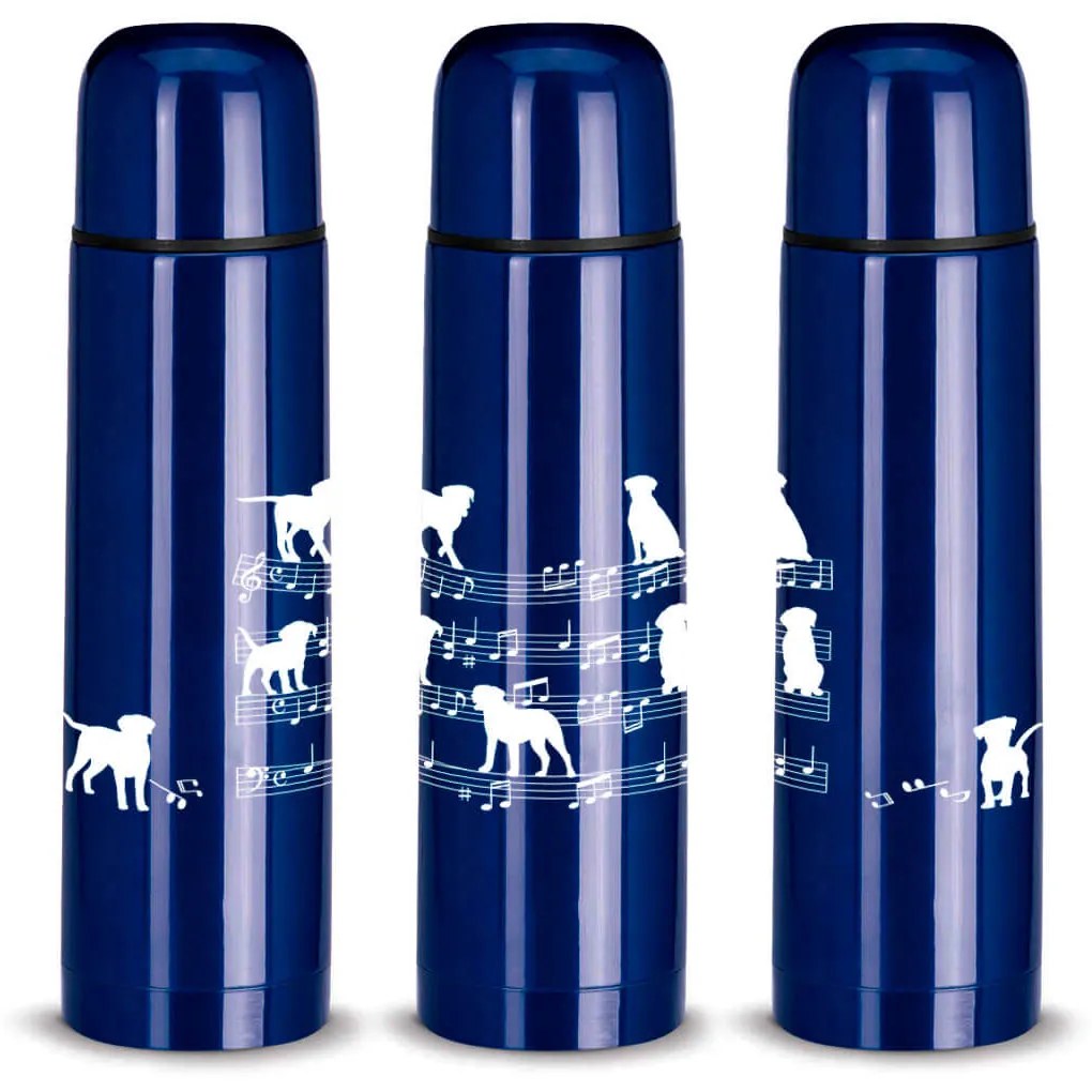 Garrafa Térmica 500ml Cachorro Musical Cromado Água Café Chá - Azul