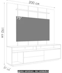 Estante Painel TV 75 Pol com LED 200cm Agrale Mel/Arenas A05 - Mpozena