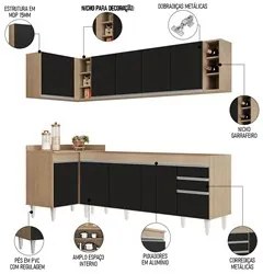 Armário de Cozinha Modulado de Canto Direito 5 Peças CP43 Balcão sem T