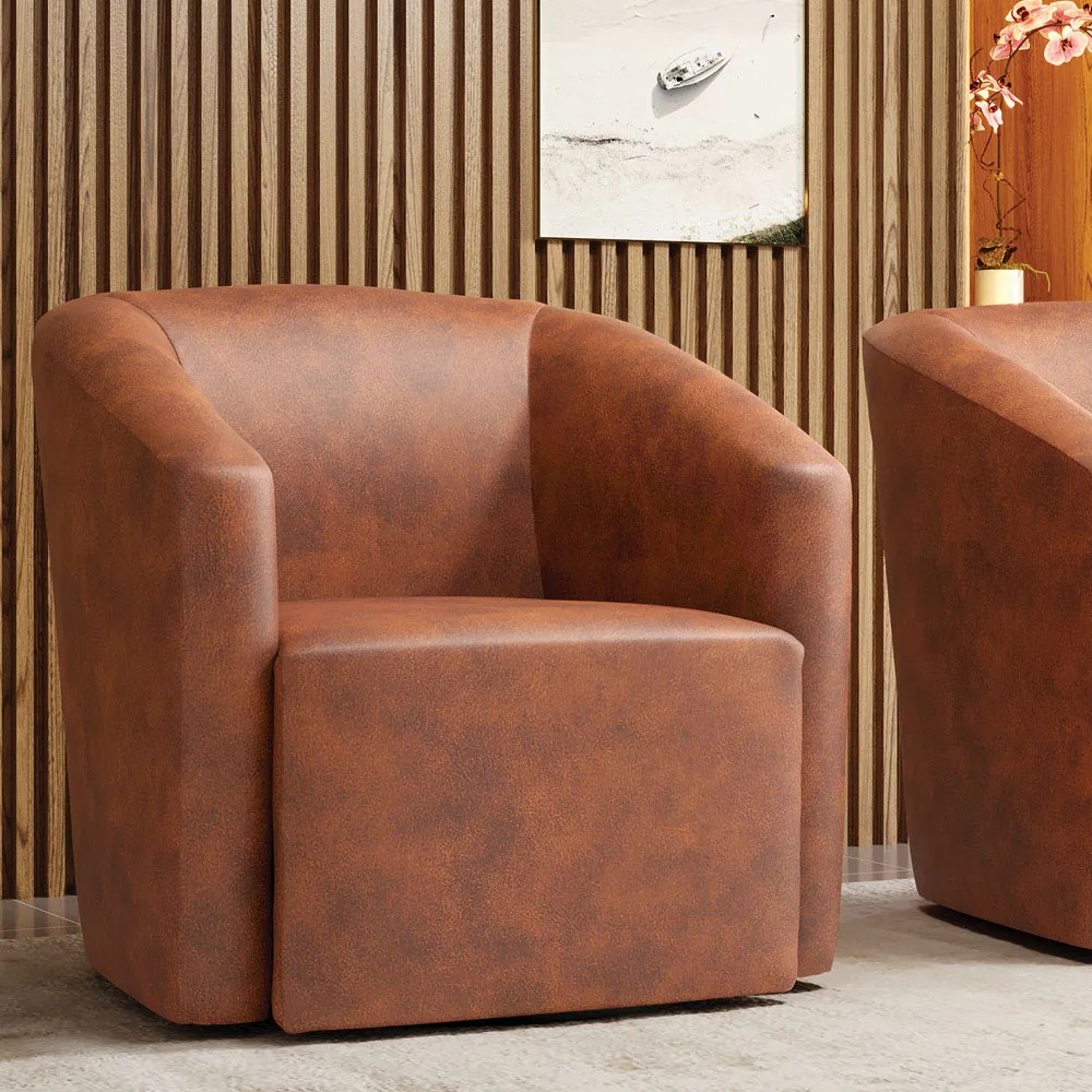 Poltrona Decorativa Base Giratória Stella Max Sintético PU Nozes D03 - D'Rossi