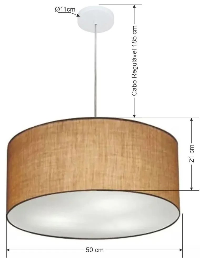 Lustre Pendente Cilíndrico Md-4049 Cúpula em Tecido 50x21cm Palha - Bivolt