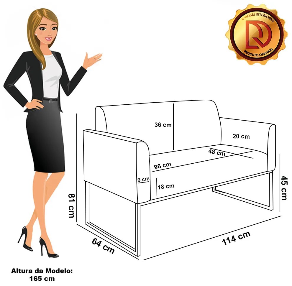 Sofá Namoradeira com 2 Poltronas Base Industrial Dourado Marisa Linho Bege A19