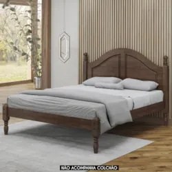 Cama Casal Queen 160cm Com Cabeceira Pé Madeira Eduarda Café F07 - Mpo