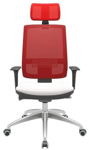 Cadeira Office Brizza Tela Vermelha Com Encosto Assento Vinil Branco Autocompensador 126cm - 63101 Sun House