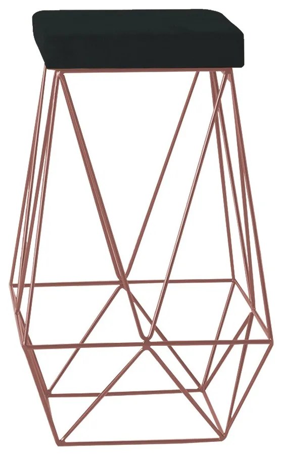 Banqueta Decorativa Kathy Base Bronze Veludo Preto G41 - Gran Belo
