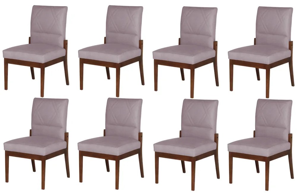 Conjunto 8 Cadeiras De Jantar Aurora Base Madeira Maciça Estofada Suede Crepe