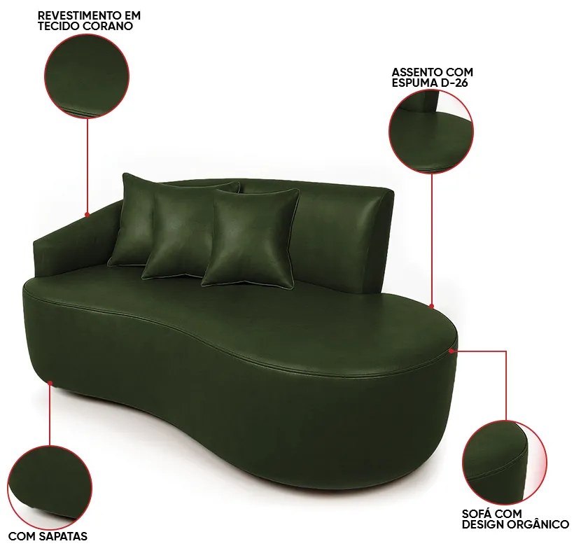 Sofá 2 Lugares Orgânico 140 cm Morgan Sintético PU D03 - D'Rossi  - Verde