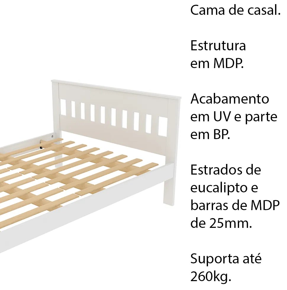 Cama de casal MDP CM8007 Branco G69 - Gran Belo