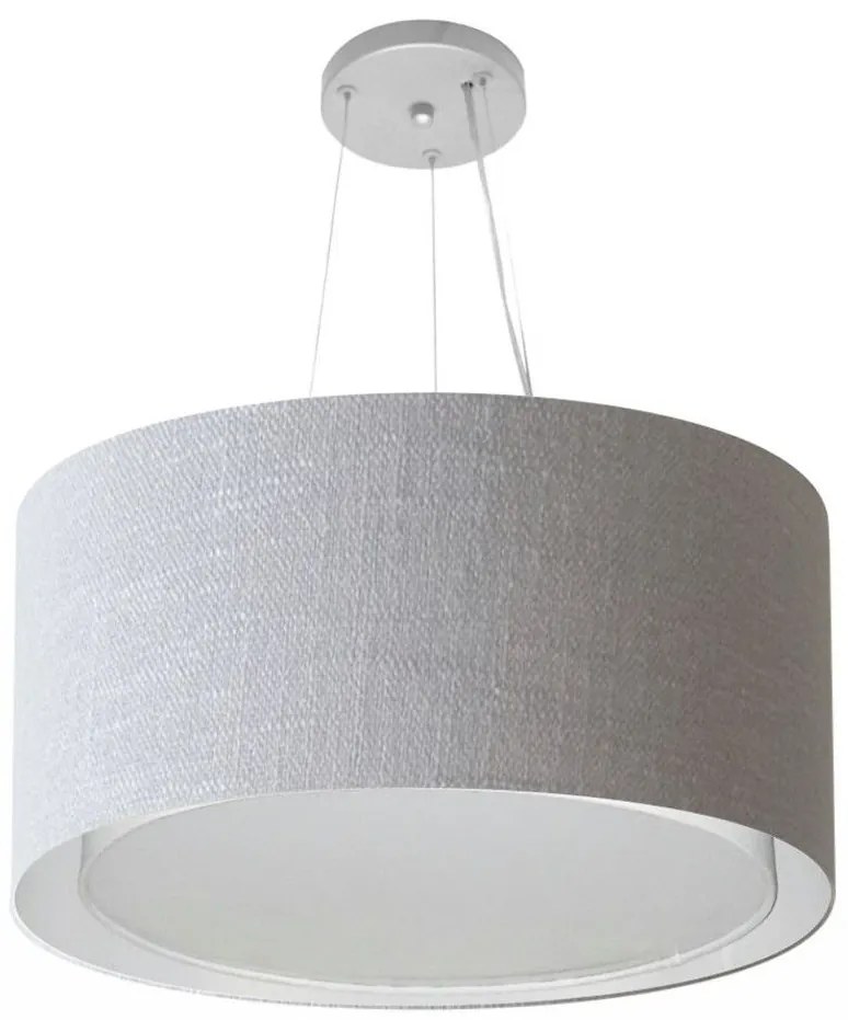 Lustre Pendente Cilíndrico Duplo Md-4300 Cúpula em Tecido 50x30cm Rustico Cinza - Bivolt