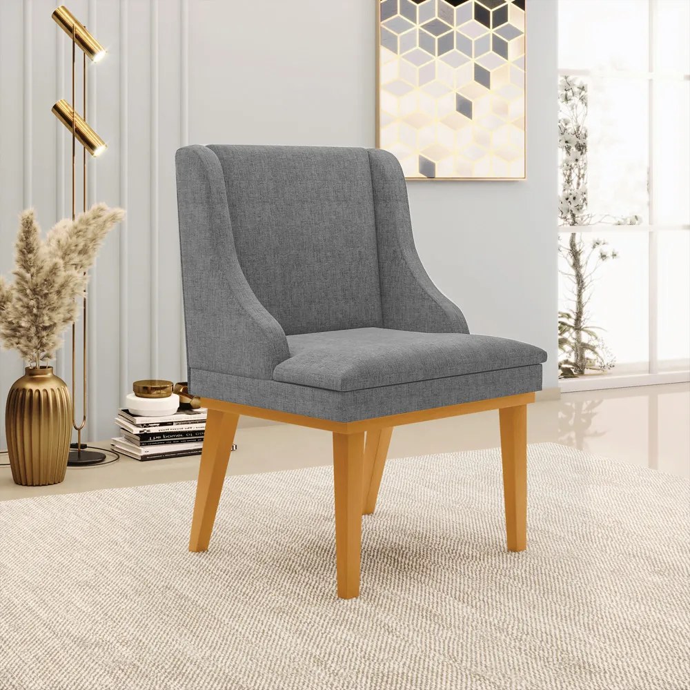 Cadeira Sala Jantar Kit 6 Liz Base Madeira Castanho Linho D03 - D'Rossi				 - A26 Grafite