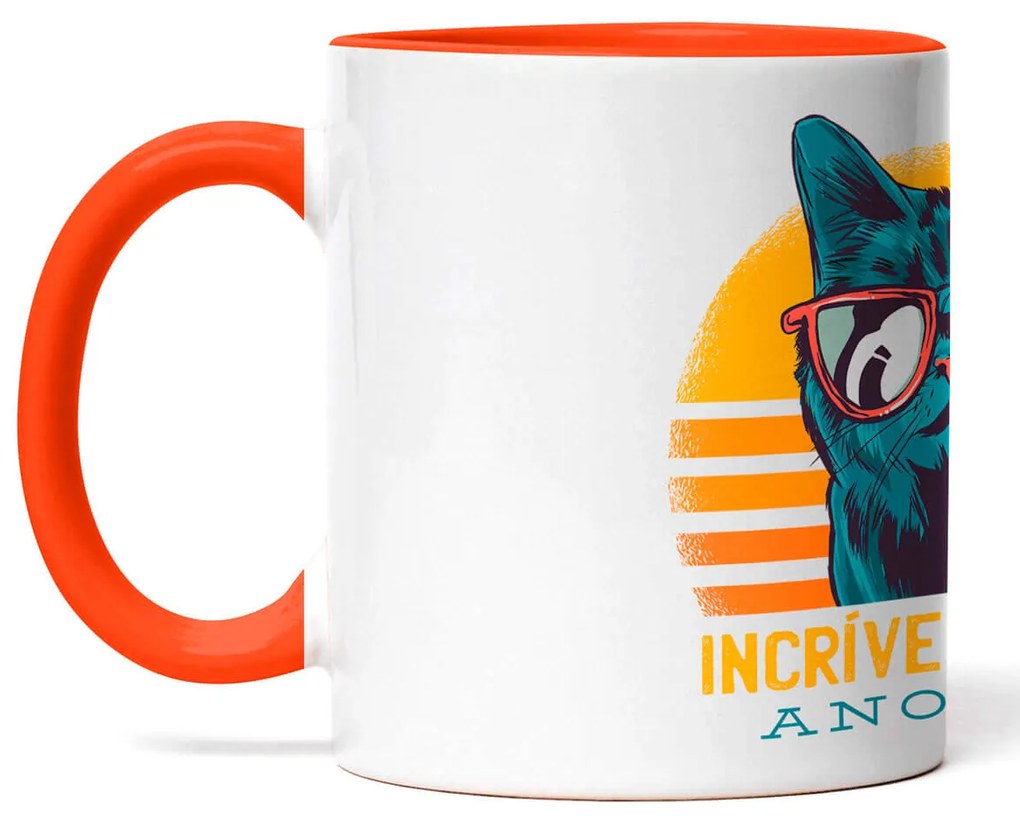 Caneca Incrível Desde Anos 90 Geek Nerd Branca com Alça Laranja
