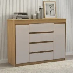 Cômoda Quarto 123cm 4 Gavetas 2 Portas Samira Freijó/Mocca L01 - Mpoze