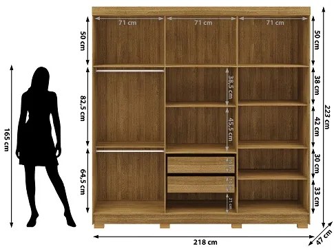 Guarda Roupa Com Espelho Elegance 6 Portas Nature/Champanhe - Vila Rica Móveis