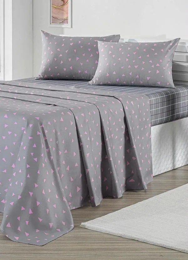 Jogo de Cama 150 Fios Cinza Queen 4 Peças